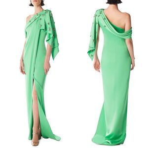 Ozgur Masur Embellished Draped One-Shoulder Column Gown Size 38(6) $1933